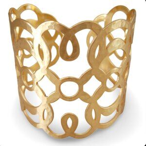 Brighton Lace Heart Cuff Bracelet – Brushed Gold Openwork Statement Bangle Descr